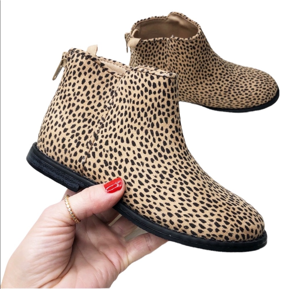 GAP Kids Leopard Print Suede Ankle Boots Brown Black Sz 11